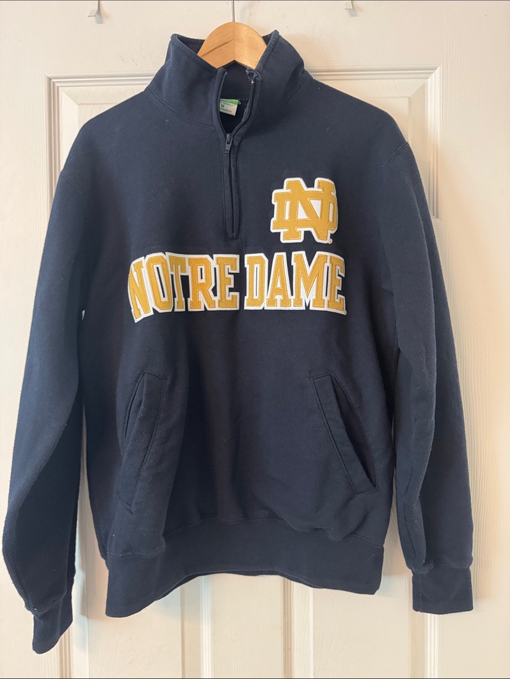 Champion Men's Navy Quarter-Zip Sweatshirt with Gold Notre Dame Logo